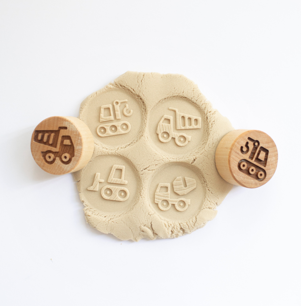 Houten stempels - bouwvoertuigen