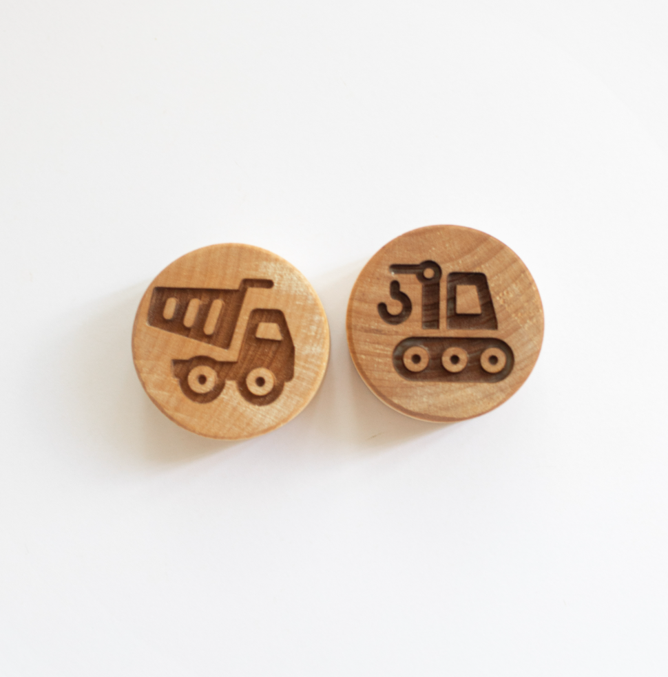 Houten stempels - bouwvoertuigen