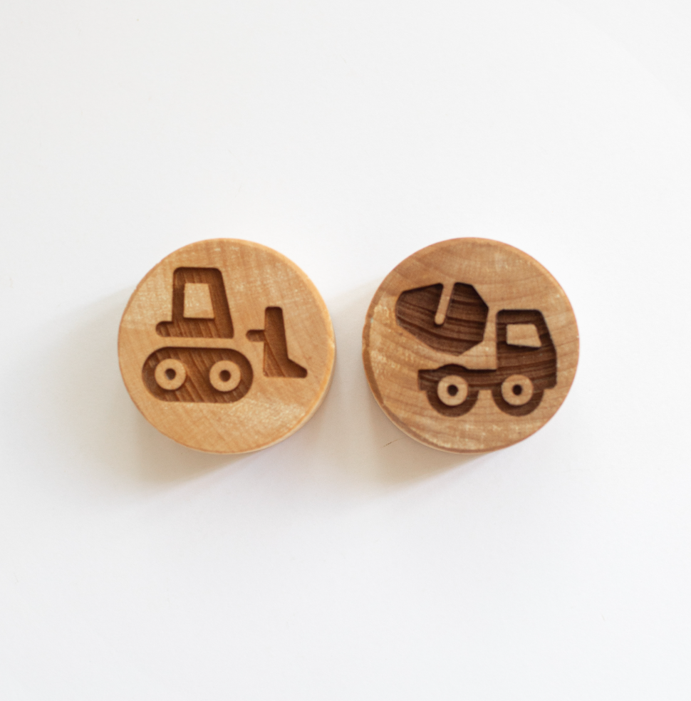 Houten stempels - bouwvoertuigen