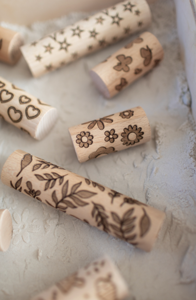 Houten roller - bloemen