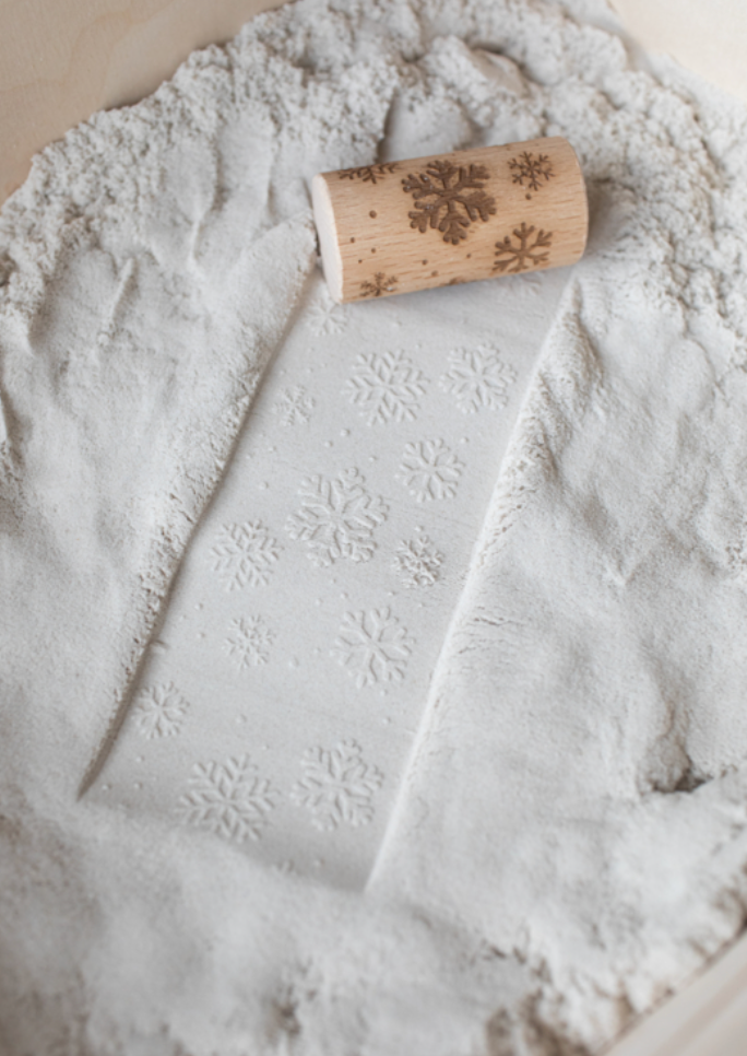 Houten roller - sneeuwvlokken